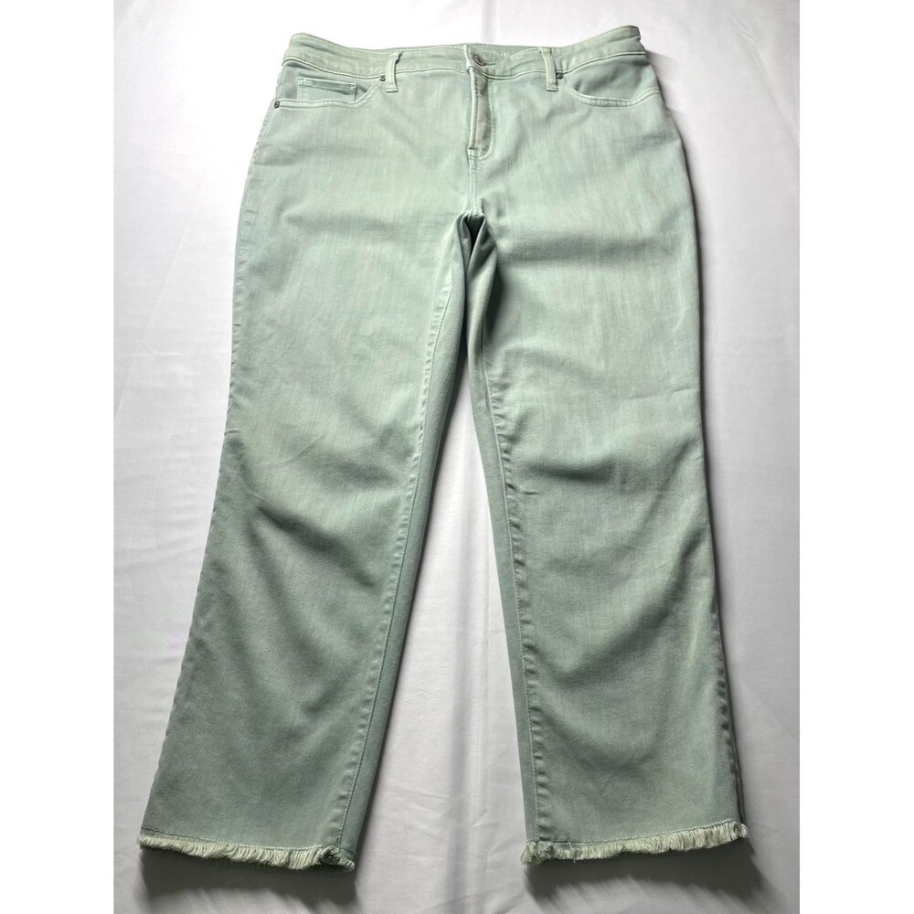 Chico’s 1.5 US 10 So Slimming Girlfriend Slim Leg Crop Jeans Green Frayed Hem